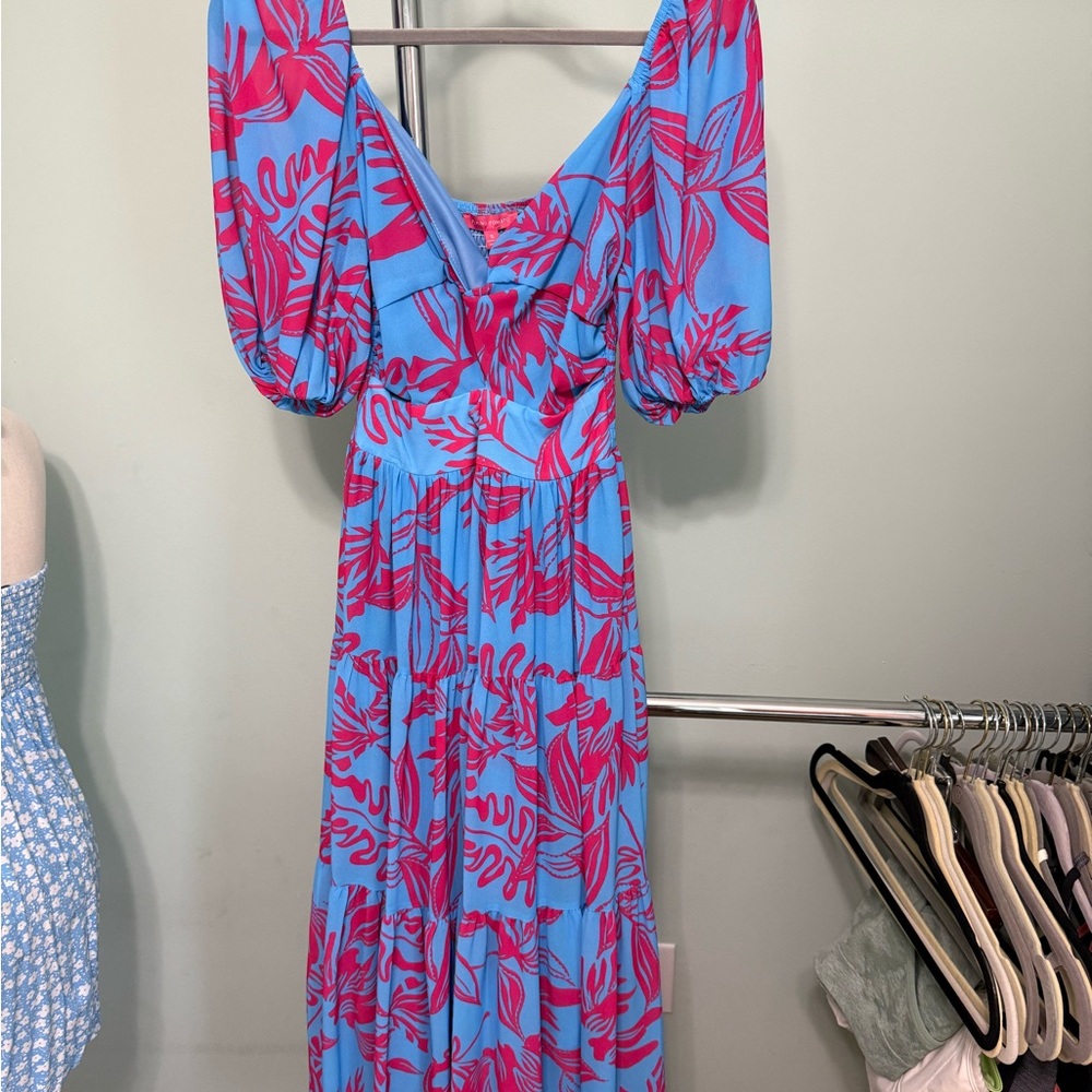 Elegant Blue and Pink Floral Women's Dress